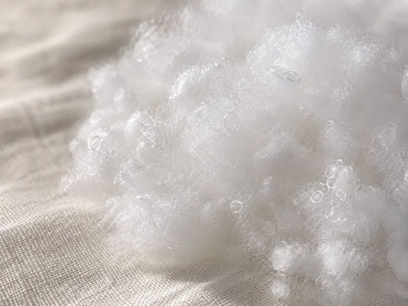 Close-up of a pile of lofty white synthetic fibre